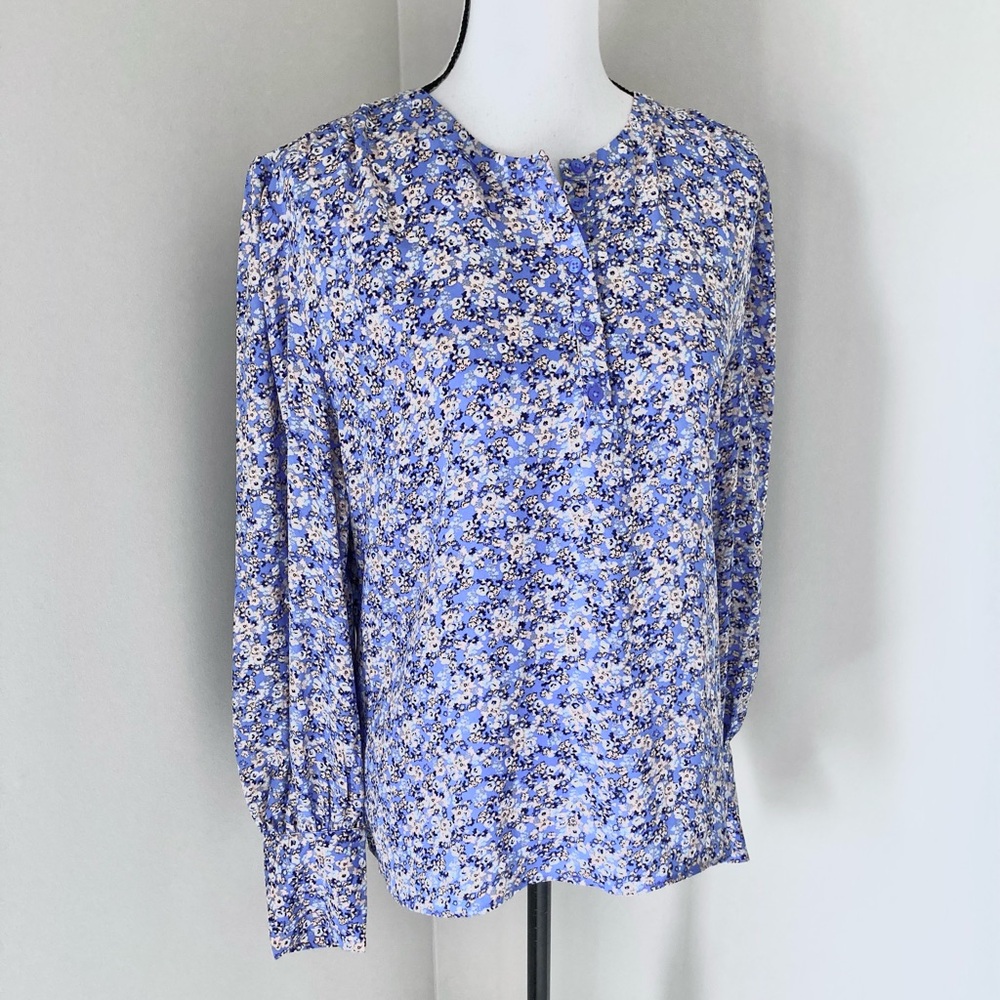 NWT Ann Taylor Blue Floral Long Sleeve Blouse Size L - Picture 4 of 10